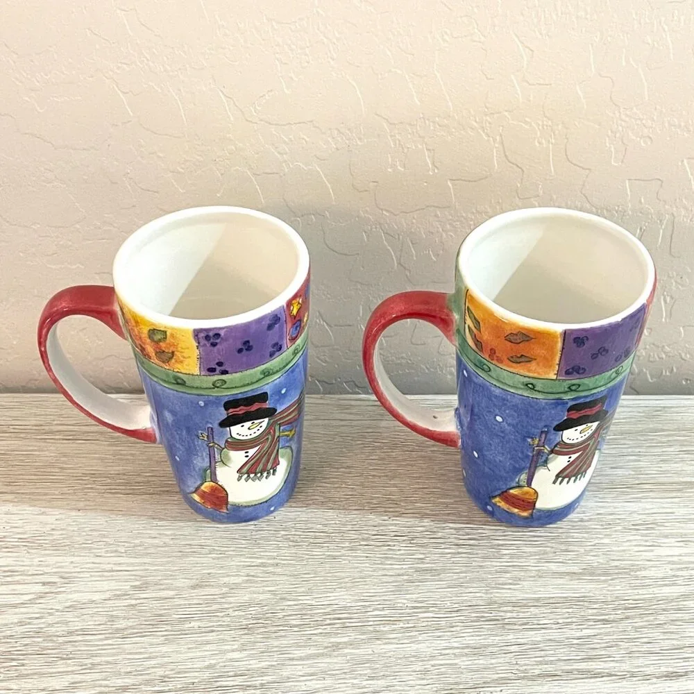 The Sweet Shoppe Christmas Mugs Cups Set of 2 Tall Holiday Snowman Sango